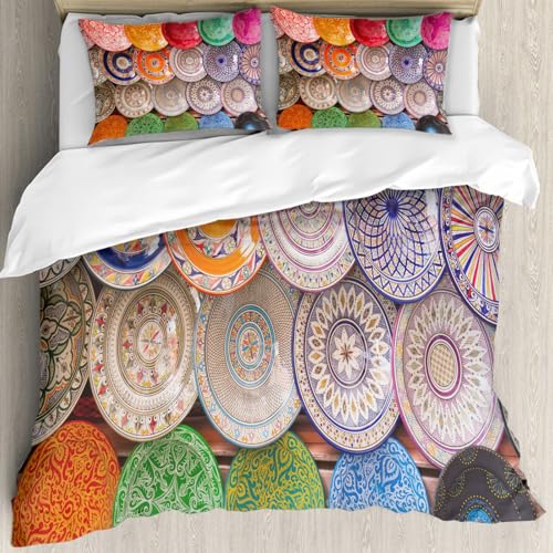 MJNLYDAO Sleeptime 100% Baumwolle Bettwäsche - Bettbezüge mit Reißverschluss - Set mit 2 Kissenbezüge,handgefertigte Tonplatten an der Wand in einem Essaouira (Sawira) Markt in Marokko,178x208 cm von MJNLYDAO