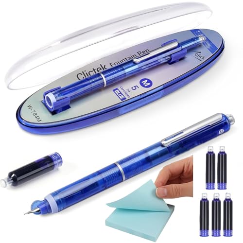 Einziehbarer Füllfederhalter: 0,38 Mm Blaue und Schwarze Tinte, Transparenter Schaft, Inklusive 5 Nachfüllbaren Tintenpatronen, Transparenter Schaft von Clictek mit Mittlerer Feder(Dark blue,Ink Black Einziehbarer Füllfederhalter: 0,38 Mm Blaue und Schwarze Tinte, Transparenter Schaft, Inklusive 5 Nachfüllbaren Tintenpatronen, Transparenter Schaft von Clictek mit Mittlerer Feder(Dark blue,Ink Black von MJOYIS