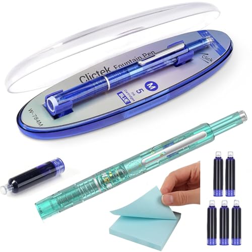 Einziehbarer Füllfederhalter: 0,38 Mm Blaue und Schwarze Tinte, Transparenter Schaft, Inklusive 5 Nachfüllbaren Tintenpatronen, Transparenter Schaft von Clictek mit Mittlerer Feder(Grün,Ink Blue) von MJOYIS