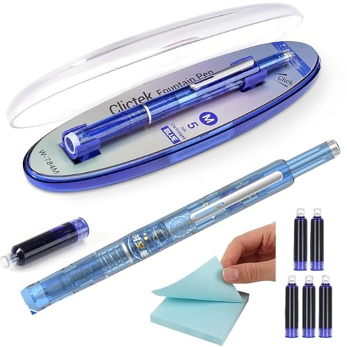 Einziehbarer Füllfederhalter: 0,38 Mm Blaue und Schwarze Tinte, Transparenter Schaft, Inklusive 5 Nachfüllbaren Tintenpatronen, Transparenter Schaft von Clictek mit Mittlerer Feder(Light blue,Ink Blac Einziehbarer Füllfederhalter: 0,38 Mm Blaue und Schwarze Tinte, Transparenter Schaft, Inklusive 5 Nachfüllbaren Tintenpatronen, Transparenter Schaft von Clictek mit Mittlerer Feder(Light blue,Ink Blac von MJOYIS