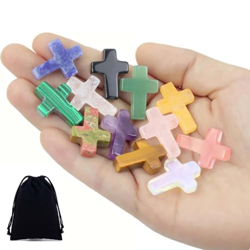 Handgefertigte Natürliche Kristalle Kreuze, Natürlich geformte Orostens-Bulks, Kleine Edelsteine Perlen, Heilende Kruzifix-Charms, Steine, Set, Halloween-Oster-Dekoration, zufällige Farbe(30 Stück) von MJOYIS