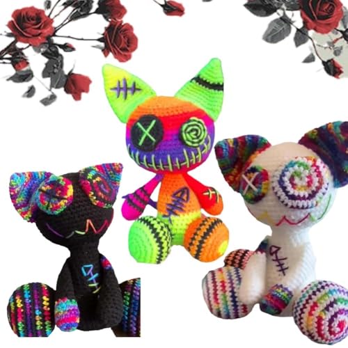 MJOYIS Handgemachte Gehäkelte Zombie-Kätzchen-Puppe, 12 Zoll Große Ausgestopfte Katzen-Plüschpuppe, Süße Halloween-Dekoration, Weiches Garn-Kätzchen-Plüschtier-Geschenk Für Erwachsene(3pcs) von MJOYIS