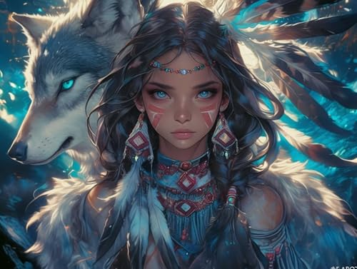 Diamond Painting Frau Diamant Painting Bilder Erwachsene Wolf, 5D Diamond Painting Erwachsene, Basteln Mädchen 8-12 Jahre, Diamant Bilder Art Set für Wanddeko, Geschenke für Frauen 120x90cm, Model 71 von MJXZZOSS
