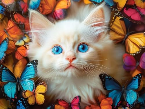 Diamond Painting Katze Diamant Painting Bilder Erwachsene Schmetterling, 5D Diamond Painting Erwachsene und Kinder, Basteln Mädchen 8-12 Jahre, Diamant Bilder Art Set für Wanddeko 90x70cm, Model 95 Diamond Painting Katze Diamant Painting Bilder Erwachsene Schmetterling, 5D Diamond Painting Erwachsene und Kinder, Basteln Mädchen 8-12 Jahre, Diamant Bilder Art Set für Wanddeko 90x70cm, Model 95 von MJXZZOSS