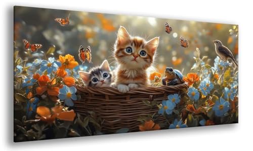 Katze Diamond Painting Erwachsene, Blume Diamant Painting Bilder Erwachsene Kits, 5D Full Drill Mosaikherstellung Art Kit, DIY Runde Steine Strass Kreuzstich für Home Wand Décor 20x40cm, Model 631 von MJXZZOSS