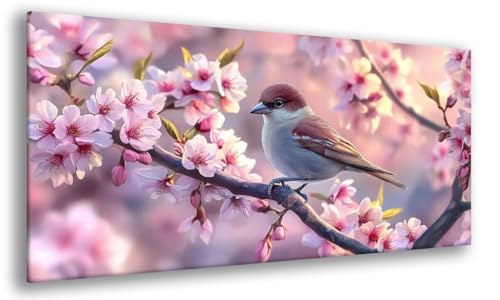 Kirschblüten Diamond Painting Erwachsene, Vogel Diamant Painting Bilder Erwachsene Kits, Full Drill Mosaikherstellung Art Kit, Runde Steine Strass Kreuzstich für Home Wand Décor 20x40cm, Model 625 von MJXZZOSS