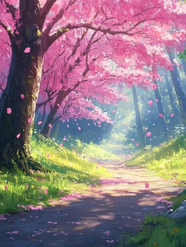 Malen Nach Zahlen Erwachsene Baum Malen Nach Zahlen Kinder Rosa, Paint by Numbers Kreatives für Erwachsene, Handgemalt Ölgemälde Set für Wanddeko Schlafzimmer, Geschenke für Frauen 60x80cm, Model 481 von MJXZZOSS