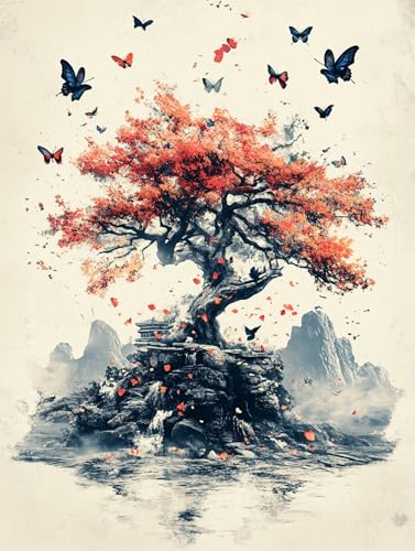 Malen Nach Zahlen Erwachsene Baum Malen Nach Zahlen Kinder Schmetterling, Paint by Numbers Kreatives für Erwachsene, Handgemalt Ölgemälde Set für Wanddeko Schlafzimmer, Geschenke 50x70cm, Model 478 von MJXZZOSS
