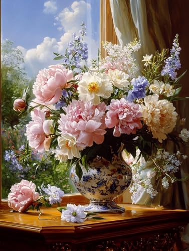 Malen Nach Zahlen Erwachsene Blume Malen Nach Zahlen Kinder Farbe, Paint by Numbers Kreatives für Erwachsene, Handgemalt Ölgemälde Set für Wanddeko Schlafzimmer, Geschenke für Frauen 40x50cm,Model 469 von MJXZZOSS