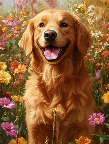 Malen Nach Zahlen Erwachsene Hund Malen Nach Zahlen Blume Paint by Numbers Erwachsene Leinwand, Handgemalt Ölgemälde mit Pinsel und Acrylpigment für Deko Zimmer, Geschenke für Frauen 60x80cm,Model 470 von MJXZZOSS