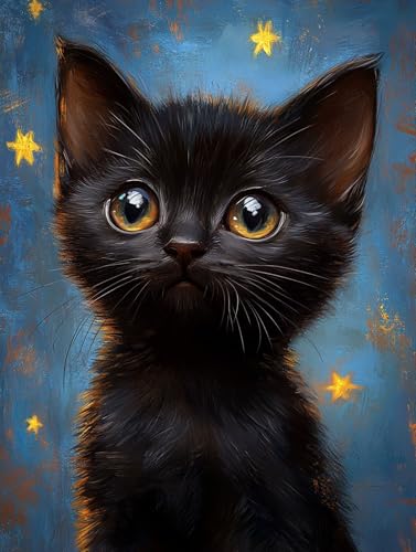 Malen Nach Zahlen Erwachsene Katze Malen Nach Zahlen Schwarz Paint by Numbers Erwachsene Leinwand, DIY Handgemalt Ölgemälde mit Pinsel und Acrylpigment für Deko Zimmer, Geschenke 30x40cm, Model 455 von MJXZZOSS