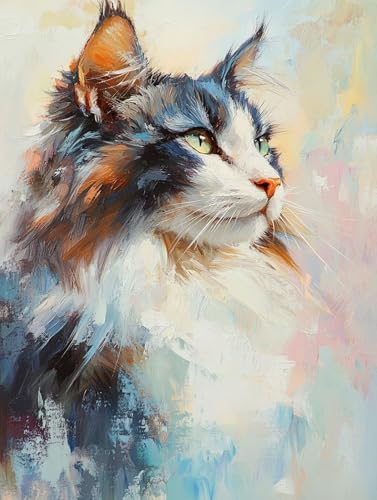 Malen Nach Zahlen Erwachsene Katze Malen Nach Zahlen Tier Paint by Numbers Erwachsene Leinwand, Handgemalt Ölgemälde mit Pinsel und Acrylpigment für Deko Zimmer, Geschenke für Frauen 20x30cm,Model 464 von MJXZZOSS