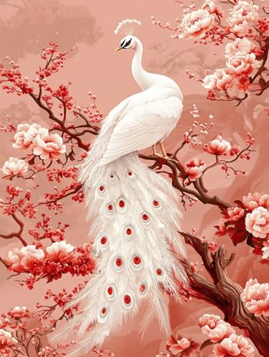 Malen Nach Zahlen Erwachsene Pfau Malen Nach Zahlen Blume Paint by Numbers Erwachsene Leinwand, Handgemalt Ölgemälde mit Pinsel und Acrylpigment für Deko Zimmer, Geschenke für Frauen 30x40cm,Model 458 von MJXZZOSS