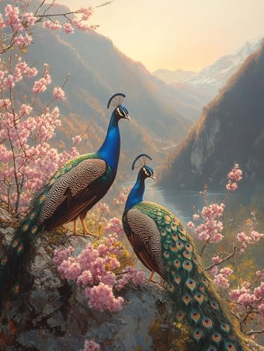Malen Nach Zahlen Erwachsene Pfau Malen Nach Zahlen Kinder Blume, Paint by Numbers Kreatives für Erwachsene, Handgemalt Ölgemälde Set für Wanddeko Schlafzimmer, Geschenke für Frauen 70x90cm, Model 475 von MJXZZOSS