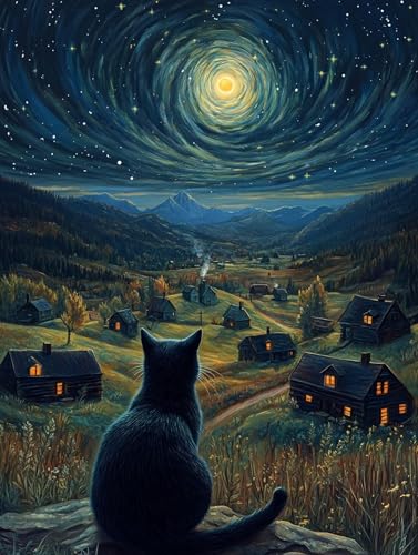 Malen Nach Zahlen Erwachsene Sternenhimmel Malen Nach Zahlen Katze Paint by Numbers Erwachsene Leinwand, DIY Handgemalt Ölgemälde mit Pinsel für Deko Zimmer, Geschenke für Frauen 20x30cm, Model 467 von MJXZZOSS