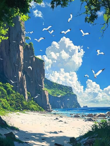 Malen Nach Zahlen Erwachsene Strand Malen Nach Zahlen Kinder Vogel, DIY Paint by Numbers Kreatives für Erwachsene, Handgemalt Ölgemälde Set für Wanddeko Schlafzimmer, Geschenke 50x70cm, Model 490 von MJXZZOSS
