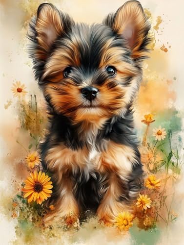 Malen Nach Zahlen Erwachsene Tier Malen Nach Zahlen Hund Paint by Numbers Erwachsene Leinwand, Handgemalt Ölgemälde mit Pinsel und Acrylpigment für Deko Zimmer, Geschenke für Frauen 30x40cm, Model 497 von MJXZZOSS