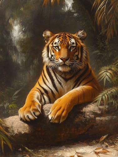Malen Nach Zahlen Tier, Tiger Malen Nach Zahlen Erwachsene, Ölgemälde Kunst Handwerk Kreativ Set für Erwachsene, Paint by Numbers mit Pinsel und Acrylpigment für Deko Wohnzimmer 20x30cm, Model 456 von MJXZZOSS