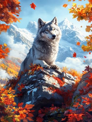 Malen Nach Zahlen Wolf, Tier Malen Nach Zahlen Erwachsene, Ölgemälde Kunst Handwerk Kreativ Set für Erwachsene, Paint by Numbers mit Pinsel und Acrylpigment für Deko Wohnzimmer 50x70cm, Model 480 von MJXZZOSS