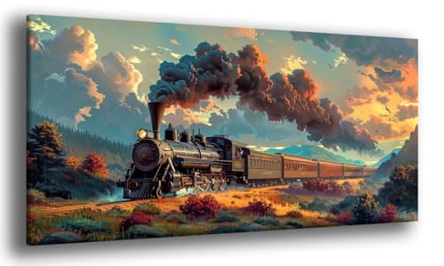 Zug Diamond Painting Kinder, Sonnenuntergang Diamant Painting Kit für Erwachsene Anfänger, Diamond Art Runde Steine Strass Kreuzstich Kit, für Zur Entspannung und Home Wand Dekor 40x80cm, Model 384 von MJXZZOSS
