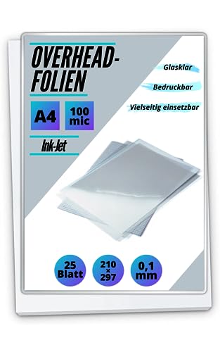 25 OHP-Folien Inkjet DIN A4 transparent - für Tintenstrahldrucker - PREMIUM Overheadfolien für beste Druck- und Projektions-Qualität von MK Marc Kindermann
