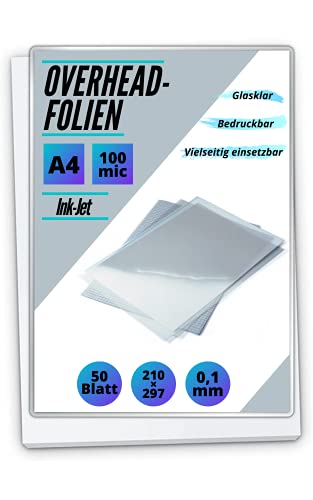 50 OHP-Folien Inkjet DIN A4 transparent - für Tintenstrahldrucker - PREMIUM Overheadfolien für beste Druck- und Projektions-Qualität von MK Marc Kindermann
