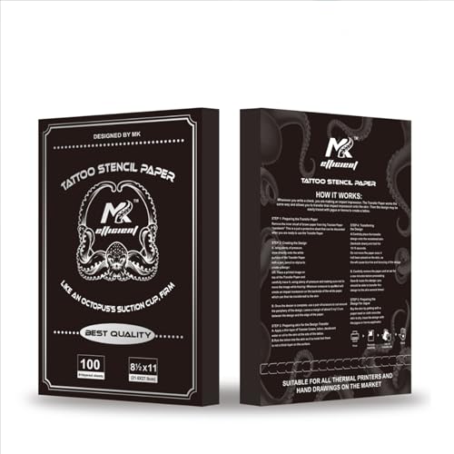 Tattoo-Transferpapier, 100 Blatt, Premium-Tattoo-Schablonenpapier für Tätowierung, 4 Schichten, A4-Größe, Thermotransferpapier (schwarz) von MK TATTOO