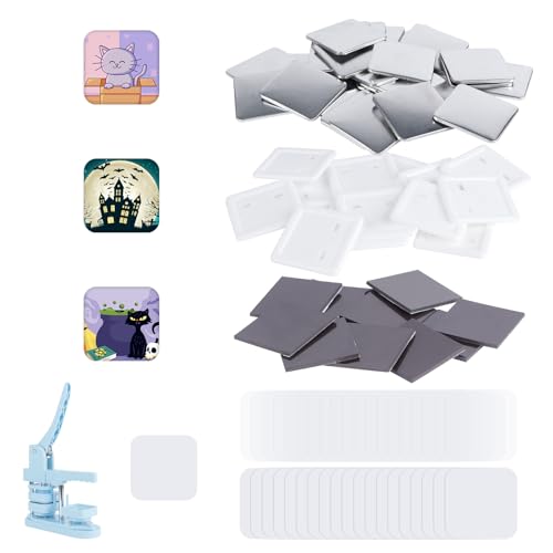 100 Sets quadratische Knopfteile, Kühlschrankmagnet-Knopfhersteller, Zubehör für quadratische Knopfmacher, 50 mm, inklusive Metallabdeckung, Kunststoff-Rückseite, transparenter Folie, blanko Papier, 100 Sets quadratische Knopfteile, Kühlschrankmagnet-Knopfhersteller, Zubehör für quadratische Knopfmacher, 50 mm, inklusive Metallabdeckung, Kunststoff-Rückseite, transparenter Folie, blanko Papier, von MK.Bear