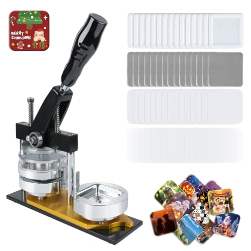 MK.Bear Kühlschrank-Magnet-Knopf-Maschine, 50 mm, quadratisch, für Kühlschrankmagnet, DIY-Pin-Maker, Abzeichen-Pressmaschine mit 100 Sets von MK.Bear
