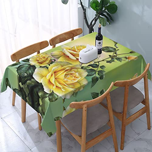 Tischdecke, rechteckig, Motiv gelbe Rosen, auslaufsicher und wasserdicht, für den Außenbereich, Partys, Weihnachten, 137 x 183 cm von MKACWBQ