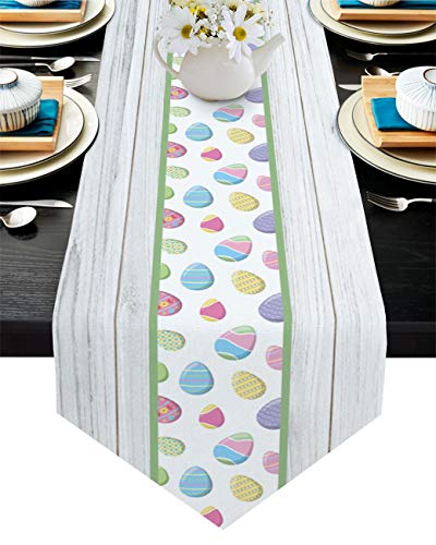 MKAK Fröhliche Ostern Holzkorn-Tischläufer, Home Ostern Dekorationen Moderne Tischdecken Party Decor Tischläufer Tischläufer(33x274cm) von MKAK