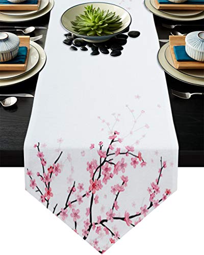 MKAK Frühling Kirschblüte Moderne Tischläufer, Weihnachtsdekoration Home Esstisch Hochzeit Party Tischdecke Tischläufer(33x229cm) von MKAK