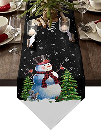 MKAK Home Weihnachten Neujahr Ornamente Tischdecke, Weihnachten Rot Führer Schneeflocken Kieferzweige Tischläufer Desktop Dekorationen Tischläufer(33x178cm) von MKAK