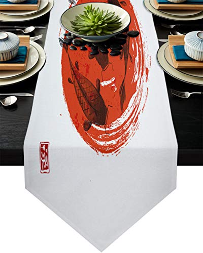 MKAK Kunst Karpfen Tischläufer, Moderne Hochzeit Party Tischdekoration Zubehör Home Track auf dem Tisch Tuch Tischläufer(33x178cm) von MKAK