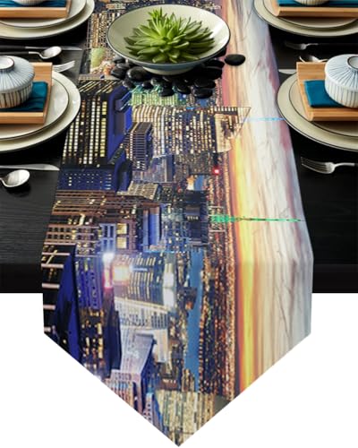 MKAK Moderne Stadt Tischläufer, Home Party Hotel Tischdecke Esstisch Dekor Hochzeit Dekoration Tischabdeckung Tischläufer(33x229cm) von MKAK