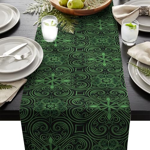 MKAK Retro abstrakte Anlage dunkelgrünen rustikalen Tischläufer, Hochzeit Weihnachtsfeiertischläufer Home Esszimmer Dekor Tischtuch Tischläufer(1,36x183cm) von MKAK