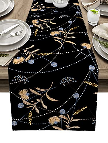 MKAK Retro abstrakte Anlage dunkelgrünen rustikalen Tischläufer, Hochzeit Weihnachtsfeiertischläufer Home Esszimmer Dekor Tischtuch Tischläufer(2,46x183cm) von MKAK