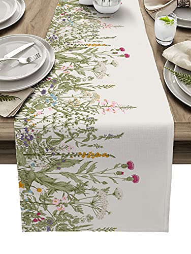 MKAK Retro abstrakte Anlage dunkelgrünen rustikalen Tischläufer, Hochzeit Weihnachtsfeiertischläufer Home Esszimmer Dekor Tischtuch Tischläufer(3,36x183cm) von MKAK