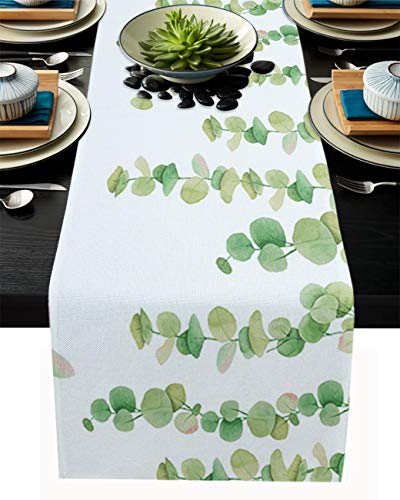MKAK Retro abstrakte Anlage dunkelgrünen rustikalen Tischläufer, Hochzeit Weihnachtsfeiertischläufer Home Esszimmer Dekor Tischtuch Tischläufer(5,36x183cm) von MKAK