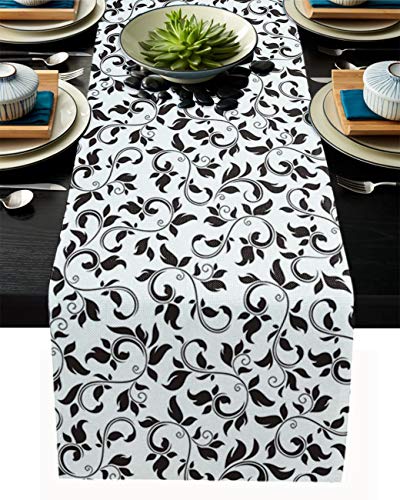 MKAK Retro abstrakte Anlage dunkelgrünen rustikalen Tischläufer, Hochzeit Weihnachtsfeiertischläufer Home Esszimmer Dekor Tischtuch Tischläufer(6,33x178cm) von MKAK