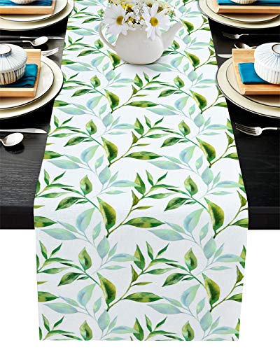 MKAK Retro abstrakte Anlage dunkelgrünen rustikalen Tischläufer, Hochzeit Weihnachtsfeiertischläufer Home Esszimmer Dekor Tischtuch Tischläufer(7,33x274cm) von MKAK