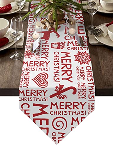MKAK Roter Text Weihnachtsbaum Tischläufer, Haus Hochzeit Urlaub Restaurant Tischdecke Weihnachten Tischdekoration Tischdecke Tischläufer(36x183cm) von MKAK