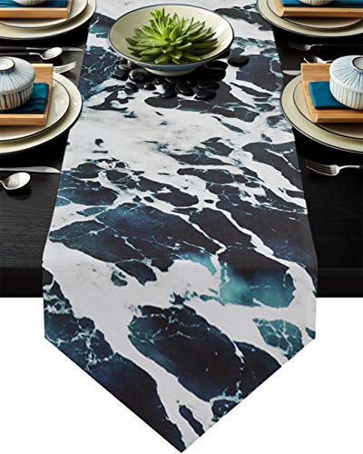 MKAK Sommer Blue Ocean Waves Tischläufer, Hotel Bankett Tee Tischtuch Moderne Wohnkultur Hochzeitsfest Dekoration Tischläufer(33x229cm) von MKAK