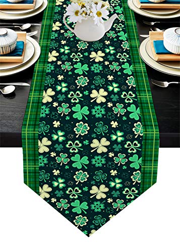 MKAK St Patrick's Day Clover Grün Tischläufer, Hochzeits-Party-Dekoration Home Esszimmer-Tee-Tisch Schuhschrankabdeckung Tischflagge Tischläufer(33x274cm) von MKAK