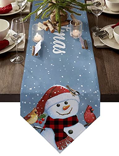 MKAK Weihnachten Winter Schneeflocke Schneemann Tischläufer, Neujahr Weihnachten Dekor Tischdecke Hochzeitsfeier Weihnachtsdekoration Tischabdeckung Tischläufer(33x274cm) von MKAK