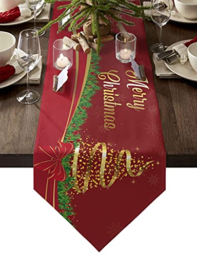 MKAK Weihnachten glühende Bug Kiefer Zweig Frohe Weihnachten Tischläufer, Home Weihnachten Neujahr Ornamente Desktop Tischdecke Dekorationen Tischläufer(41x183cm) von MKAK