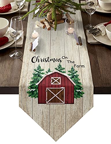 MKAK Weihnachtsfarm Weihnachtsbaum Retro Tischläufer, Neujahr Weihnachtsdekor Tischdecke Hochzeitsfeier Weihnachten Dekoration Tischabdeckung Tischläufer(33x229cm) von MKAK