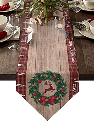 MKAK Weihnachtsgitter Holz Kornkranz Tischläufer, Home Weihnachten Neujahr Ornamente Desktop Tischdecke Dekorationen Tischläufer(46x183cm) von MKAK