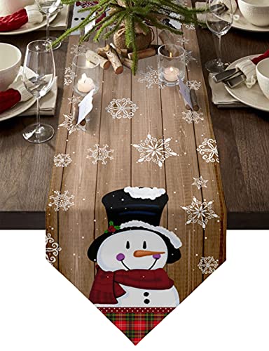 MKAK Weihnachtsschneemann Holz Getreide Schneeflocke Tischläufer, Home Weihnachten Neujahr Ornamente Desktop Tischdecke Dekorationen Tischläufer(46x183cm) von MKAK