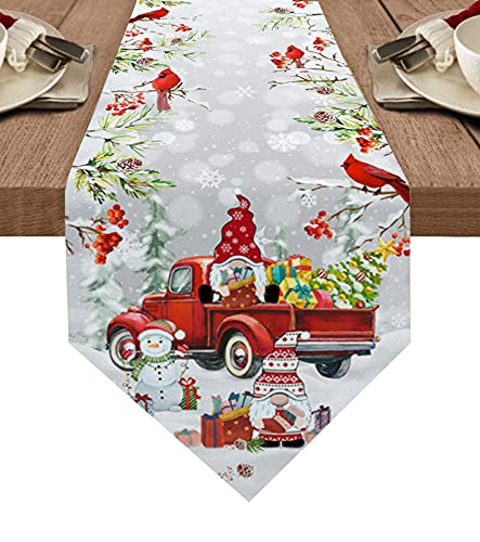 MKAK Weihnachtswagen Schneemann GNOME Tischläufer, Haus Hochzeit Urlaub Restaurant Tischdecke Weihnachten Tischdekoration Tischdecke Tischläufer(33x229cm) von MKAK